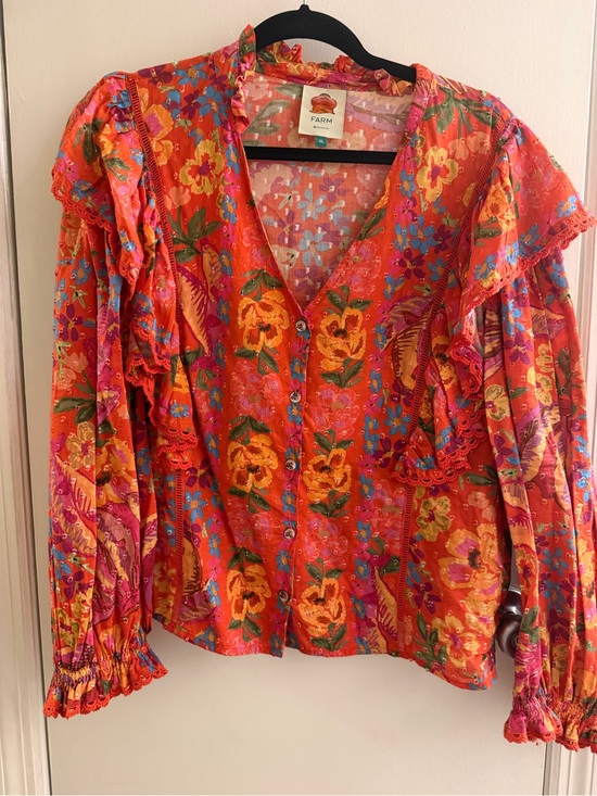 FARM Rio Tops - FARM Rio Coral & Yellow Floral Ruffle Button-Up Blouse